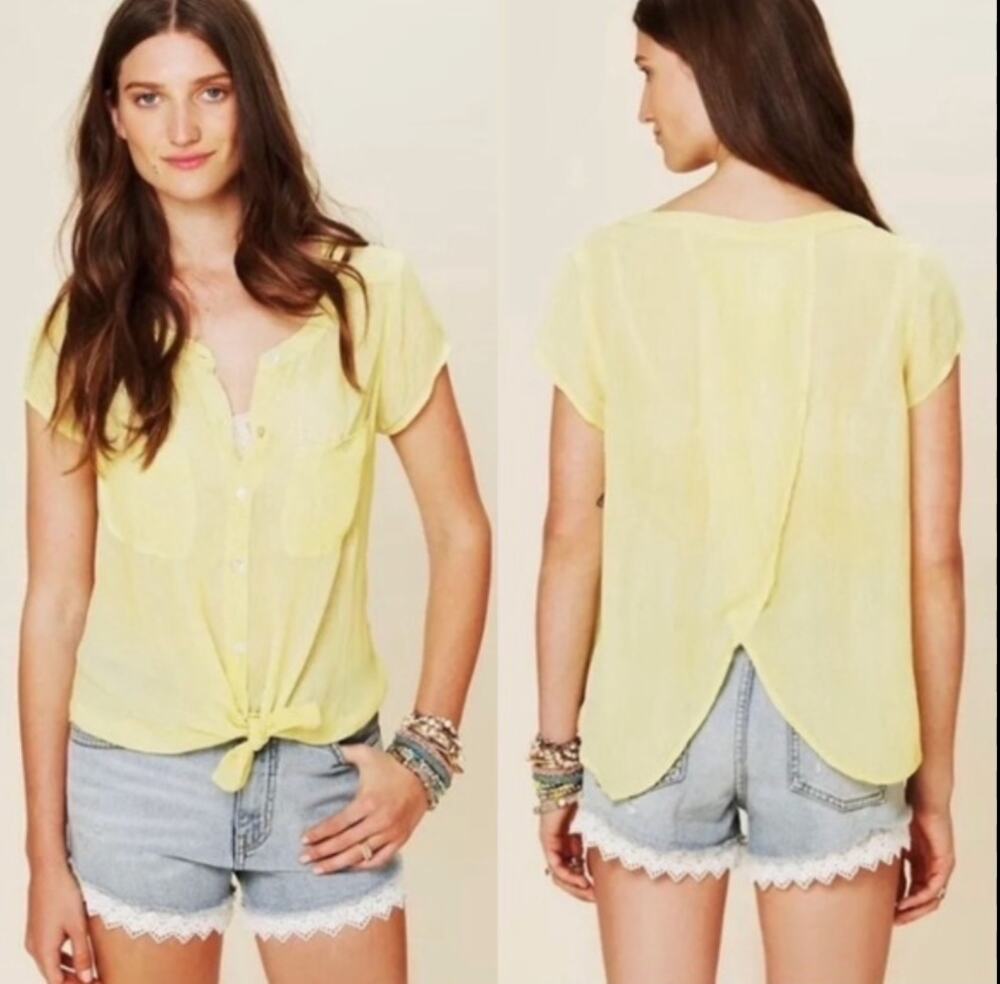 We the Free People Spellbound Button Up Golden Shirt Crossover Open Back XS